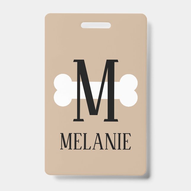 Dog bone monogram pet care services name badge (Front)