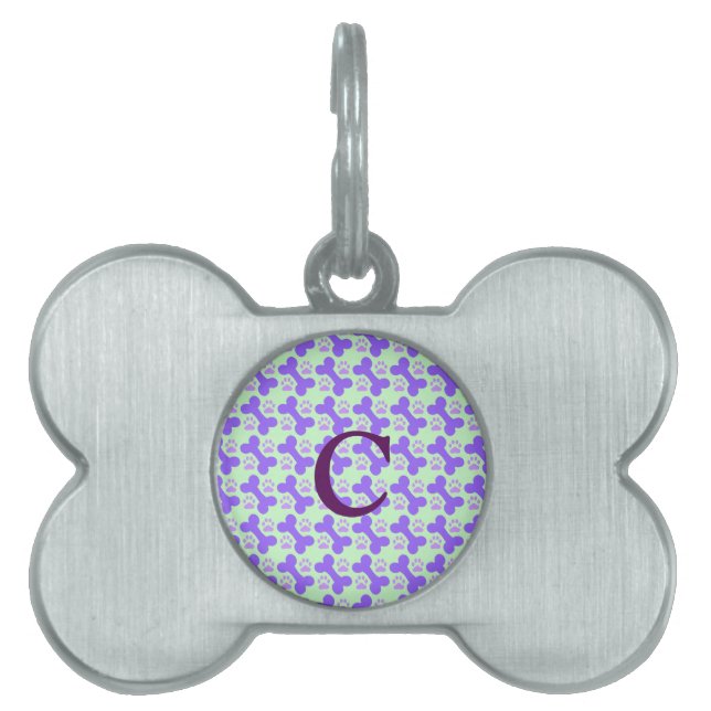 Dog Bone & Paw Monogram Pet Tag (Front)