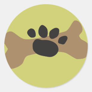 Dog Bone & Paw Print Classic Round Sticker