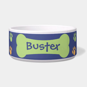 Dog Bone & Paw Prints Personalized Pet Dog Bowl