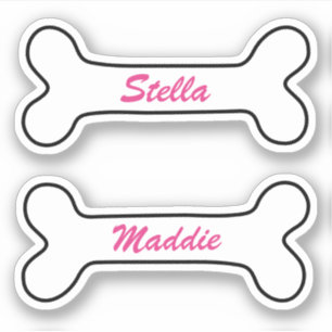 Dog bone personalized pink name stickers