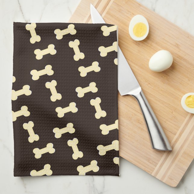 Dog bones on brown pattern kitchen towel (Quarter Fold)