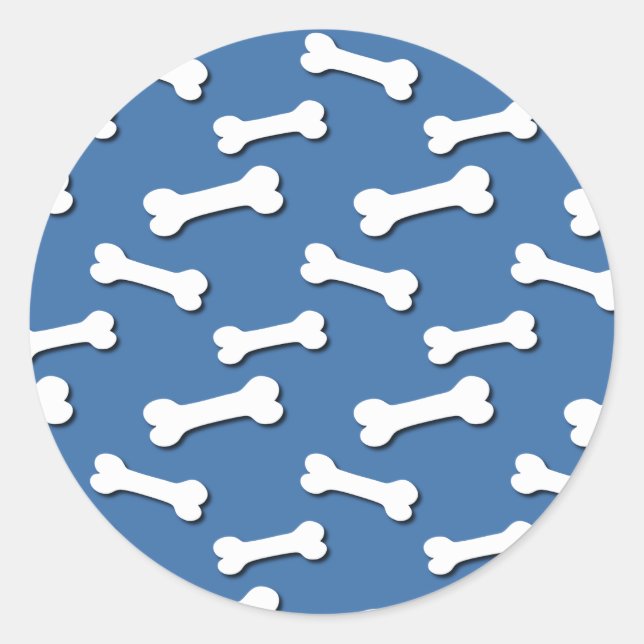 Dog Bones Pattern Blue Background V05 Classic Round Sticker (Front)
