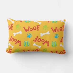 DOG BONES PAW PRINTS WOOF BALLS LUMBAR PILLOW