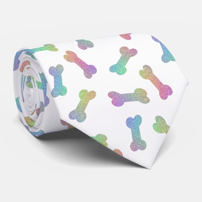 Dog Bones Rainbow Glitter Effect Tie (Rolled)