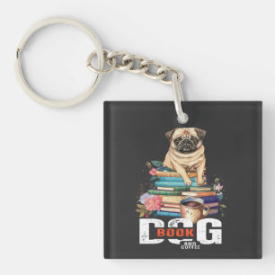 Dog Book And Coffee Keychain
