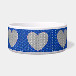 Dog Bowl Blue Silver Heart Glitter