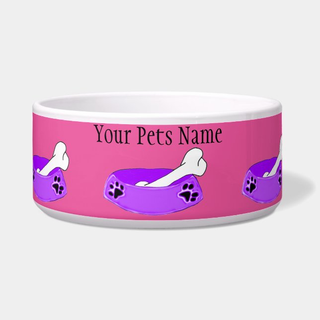 Dog Bowl & Bone Purple Personalized Dog Food Bowl (Front)
