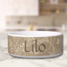 Dog Bowl - Brown Botanical, Personalized