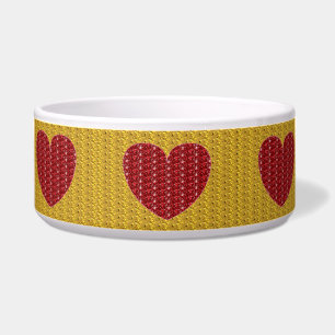 Dog Bowl Gold Red Heart Glitter
