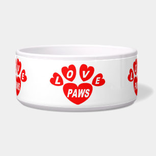 Dog Bowl Love Paws Hearts Red