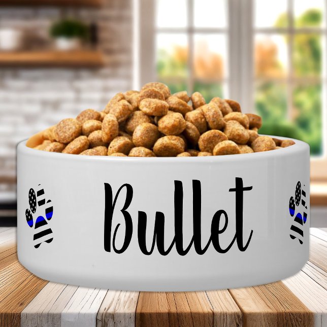 Dog bowl Personalized - Thin Blue Line -Police Dog (Creator Uploaded)