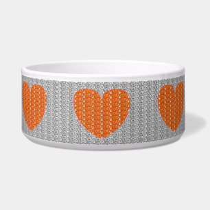 Dog Bowl Silver Orange Heart Glitter