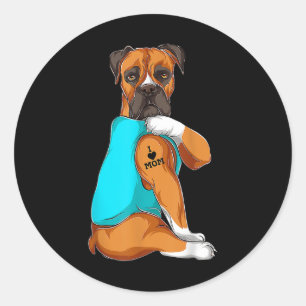 Dog Boxer I Love Mom Tattoo Apparel Dog Mom Gifts  Classic Round Sticker