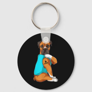 Dog Boxer I Love Mom Tattoo Apparel Dog Mom Gifts  Keychain