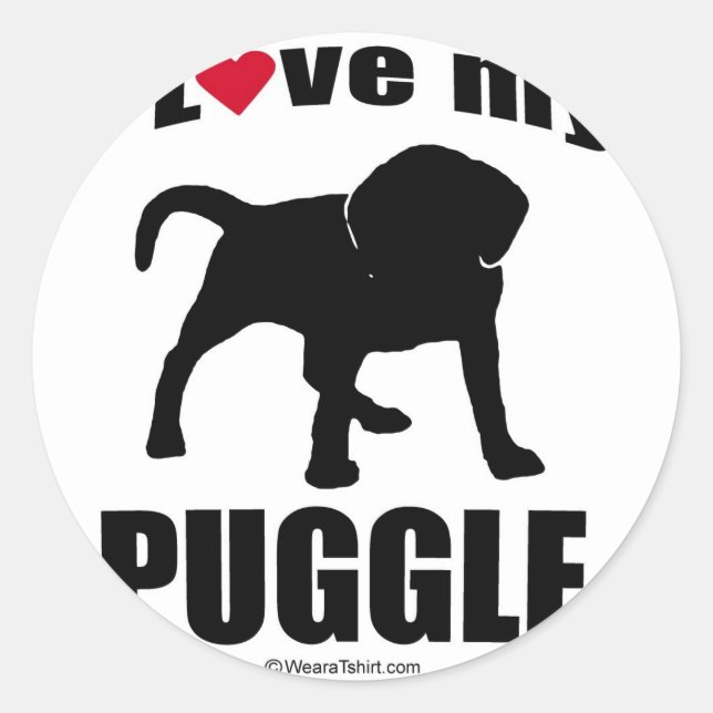 "DOG BREED" - PUGGLE - "I LOVE MY PUGGLE" CLASSIC ROUND STICKER (Front)