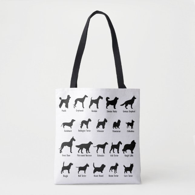 Dog Breed Silhouettes Slogan: A Pawsitively Cute Tote Bag (Front)