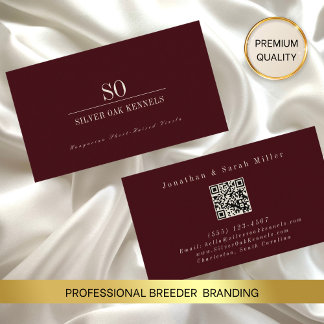 Dog Breeder QR Code Kennel Monogram Burgundy Ivory Business Card