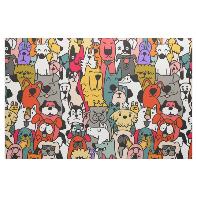 Dog Breeds Bright Colour Seamless Fabric (Yard)