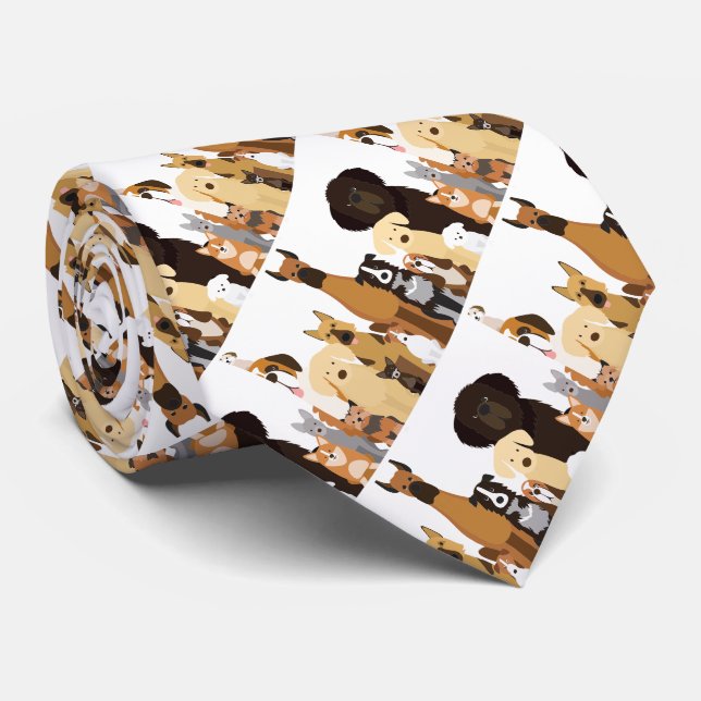 Dog Breeds Fun Cartoon Pets Animals Tie (Rolled)