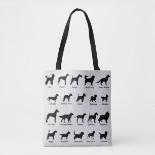 Dog Breeds in Silhouette Tote Bag