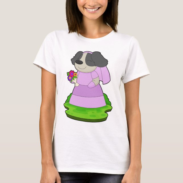Dog Bride Bunch of flowers Wedding T-Shirt (Front)
