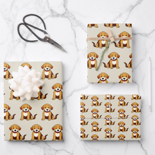 Dog Brown, sitting. Wrapping Paper Sheet (Front)