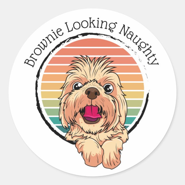 Dog Brownie Looking Naughty Classic Round Sticker (Front)