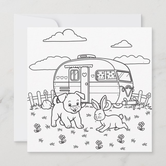 Dog, Bunny and Camp  | Kid's Camping Colouring Pag (Front)