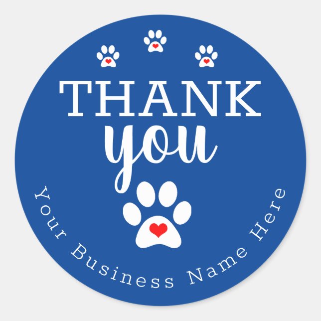 Dog Business Blue Dog Paw Print Thank You Stickers (Front)