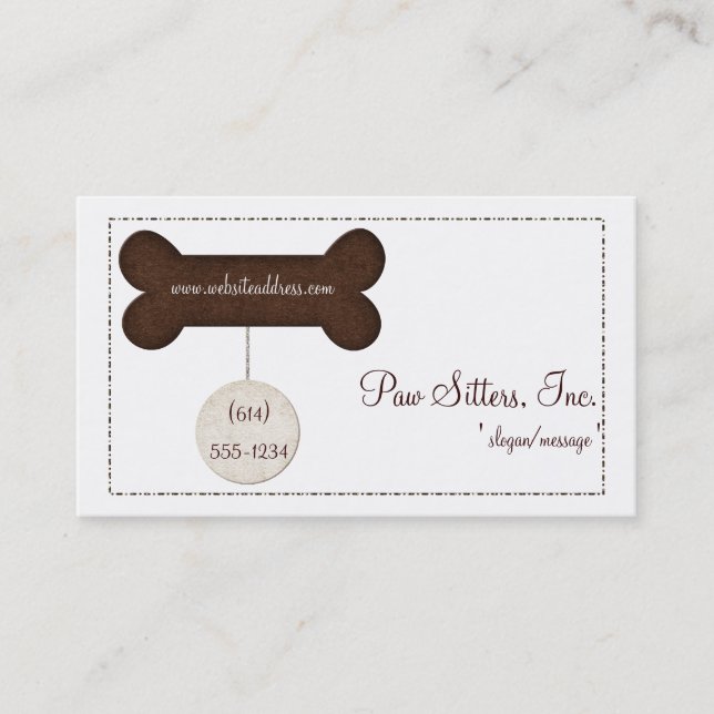 Dog Business Card :: Brown Dog Bone/Tag (Front)