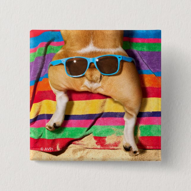 Dog Butt With Sunglasses 2 Inch Square Button (Front)