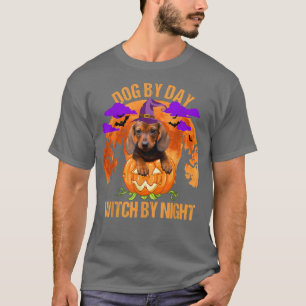 Dog By Day Witch By Night Funny Dachshund Hallowee T-Shirt
