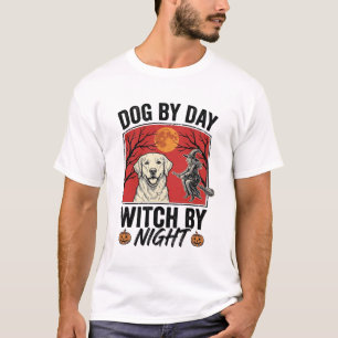 Dog By Day Witch By Night Vintage Halloween Dog De T-Shirt