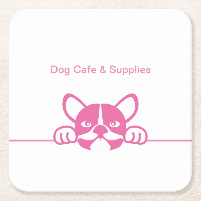 Dog Cafe & Supplies Square Paper Coaster (Front)
