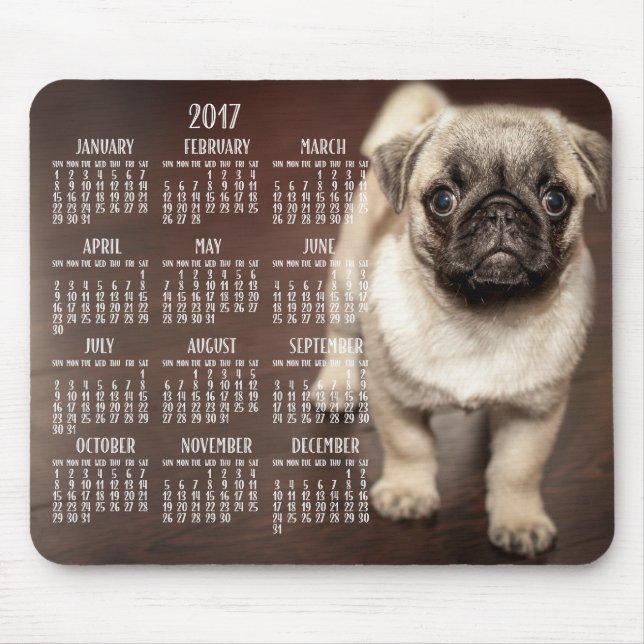 Dog Calendar 2017 Mouse Pad Cute Puppy (Front)