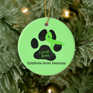 Dog Cancer Support Green Ribbon Paw Print Ceramic Ornament
