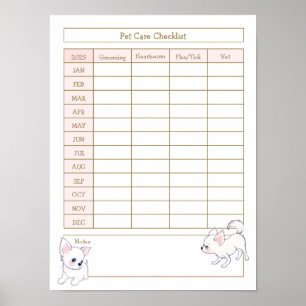 Dog Care Checklist Log - White Chihuahua Puppy Poster