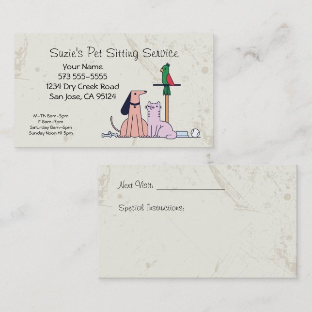 Dog Cat Bird Pet Sitting Service Business Card (Front/Back)