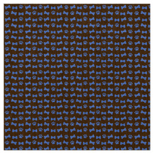 Dog Cat Blue Paw Print Bow-Ties and Bones Pattern Fabric