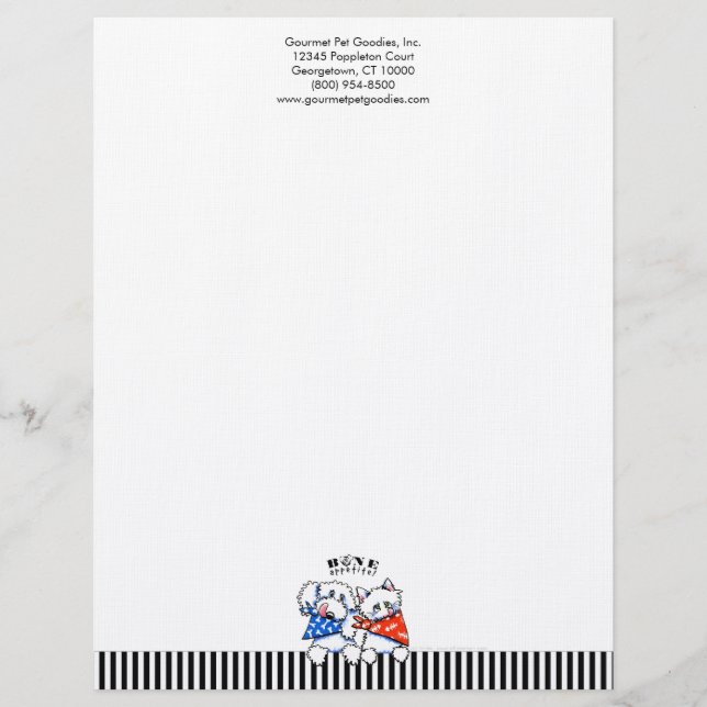 Dog Cat Bone Appetit! Gourmet Pet Business Stripes Letterhead (Front)