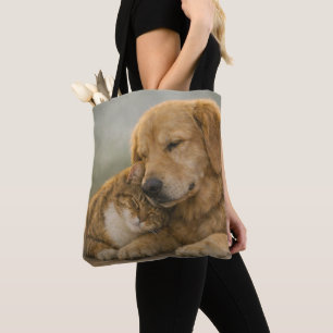 Dog & Cat Close Cuddle All‑Over‑Print Tote Bag