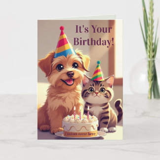 Dog & Cat Cute Birthday Card
