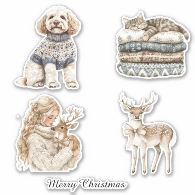 Dog Cat Deer Girl Christmas (Front)
