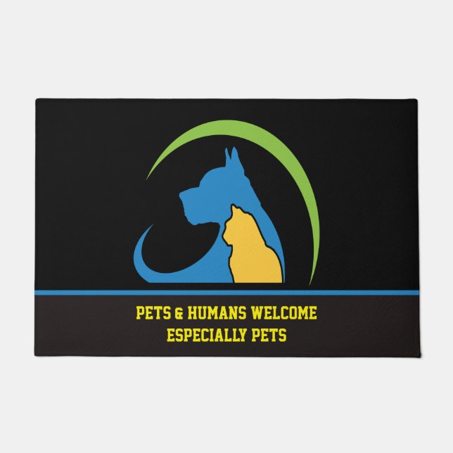 Dog Cat Family Funny Humor Welcome Doormat (Front)