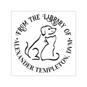 Dog & Cat  Friends #2 Round Library Book Name Self-inking Stamp