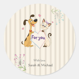 Dog & Cat Gender Reveal Classic Round Sticker