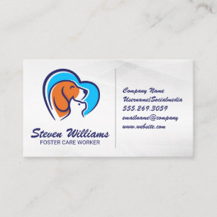 Dog Cat Heart Logo   Animal Services Business Card