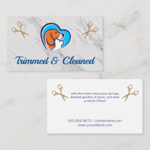 Dog Cat Heart Logo   Vintage Scissors   Groomer Business Card