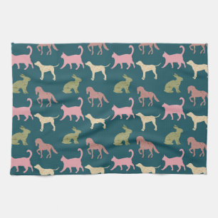 Dog Cat Horse Animal Silhouettes Pattern Kitchen Towel